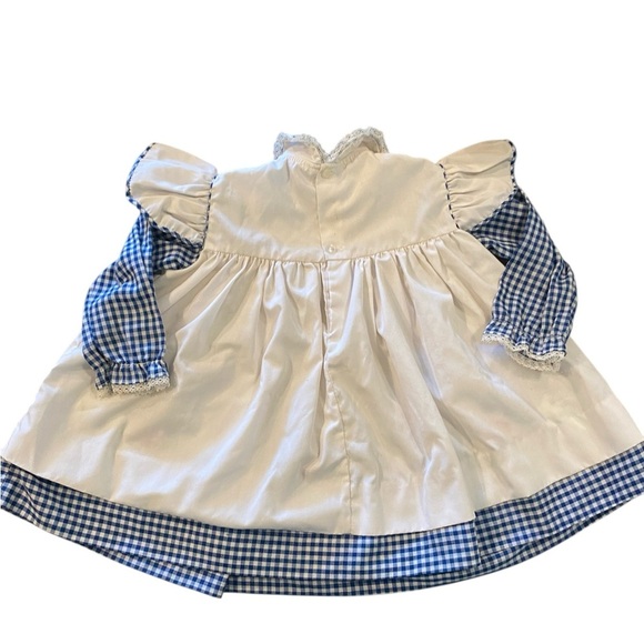 Vintage 70s red white blue & green Floral Embroidered Gingham Baby Dress - Picture 7 of 10
